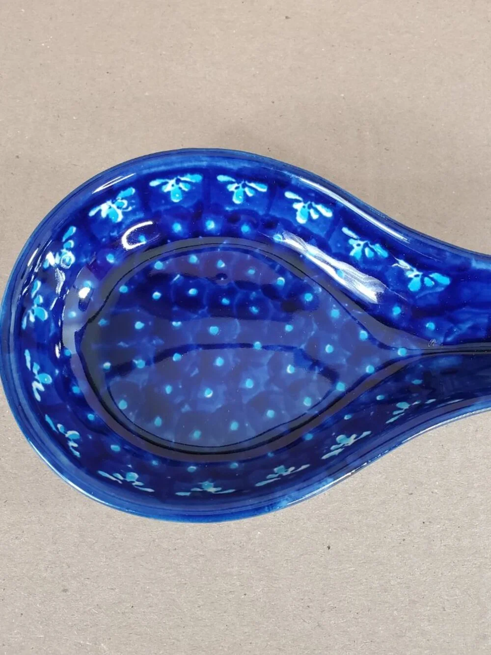 Vintage Boleslawiec  Polish Pottery Spoon Ladle Rest Cobalt Blue Floral